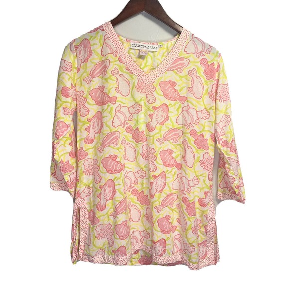 Gretchen Scott Womens V-neck Tunic Blouse Dress All Over Fish Print Size Small - Picture 1 of 4
